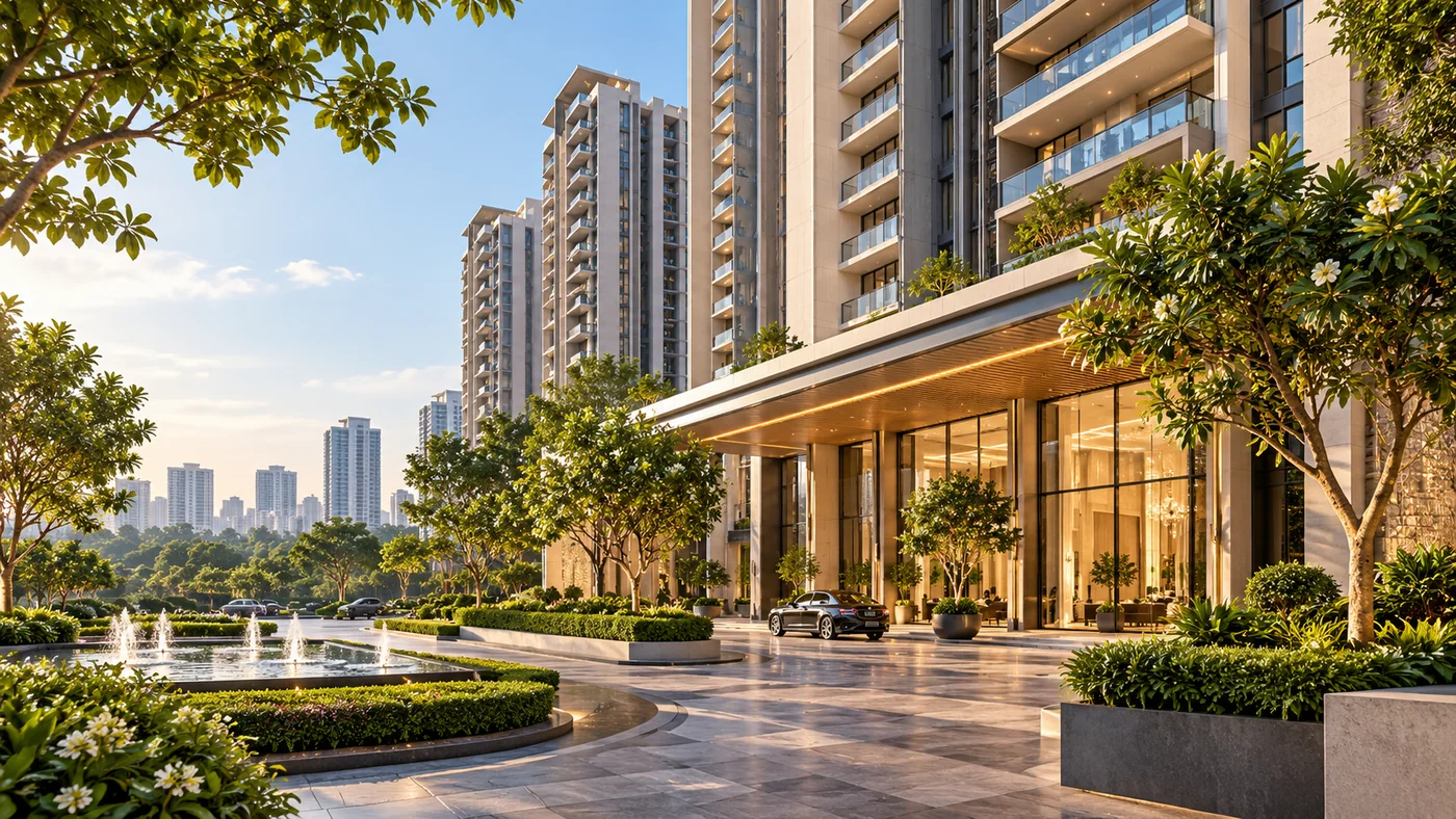 Illustrative premium residential development with landscaped arrival court