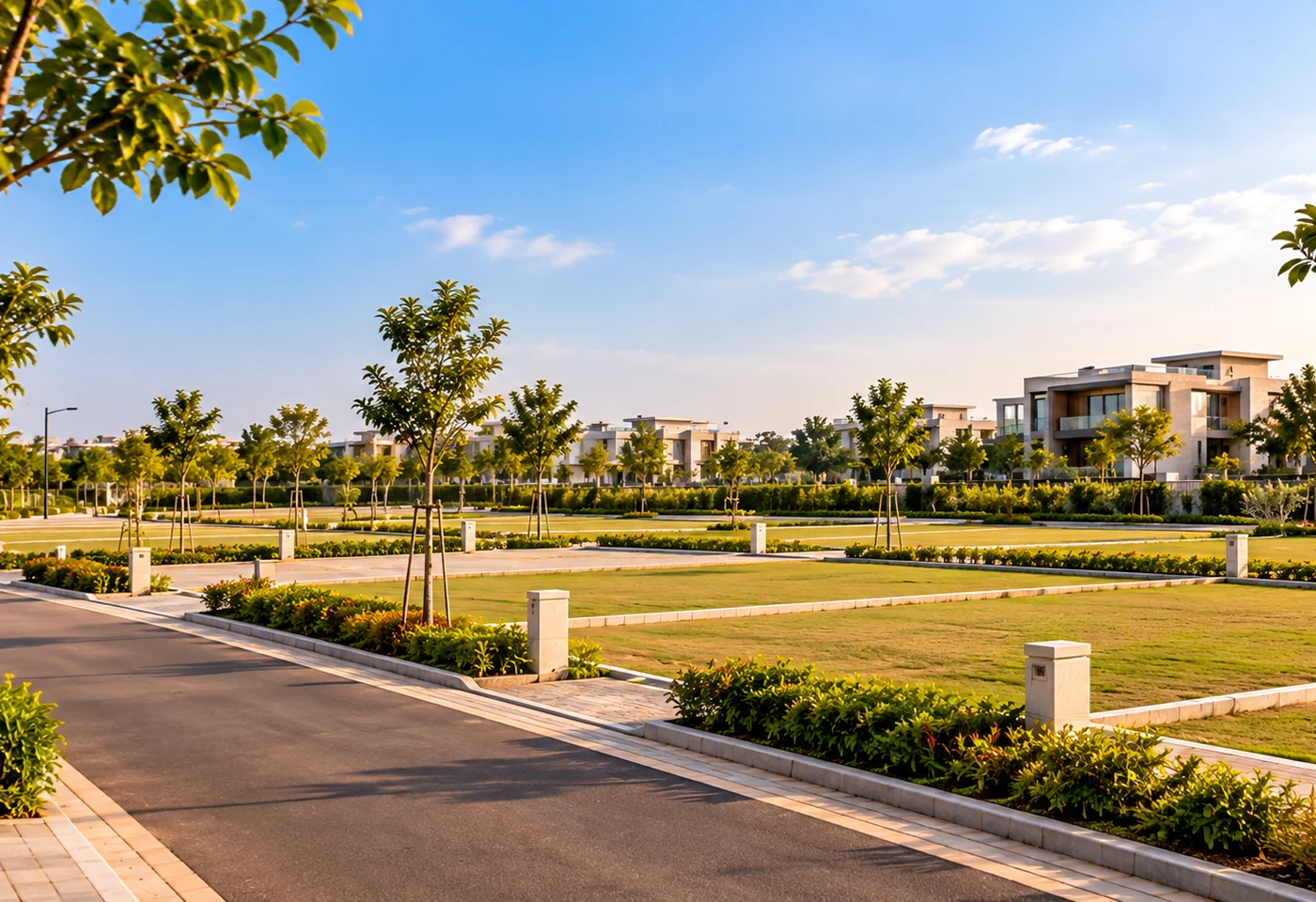 Illustrative independent residential plots in a landscaped development